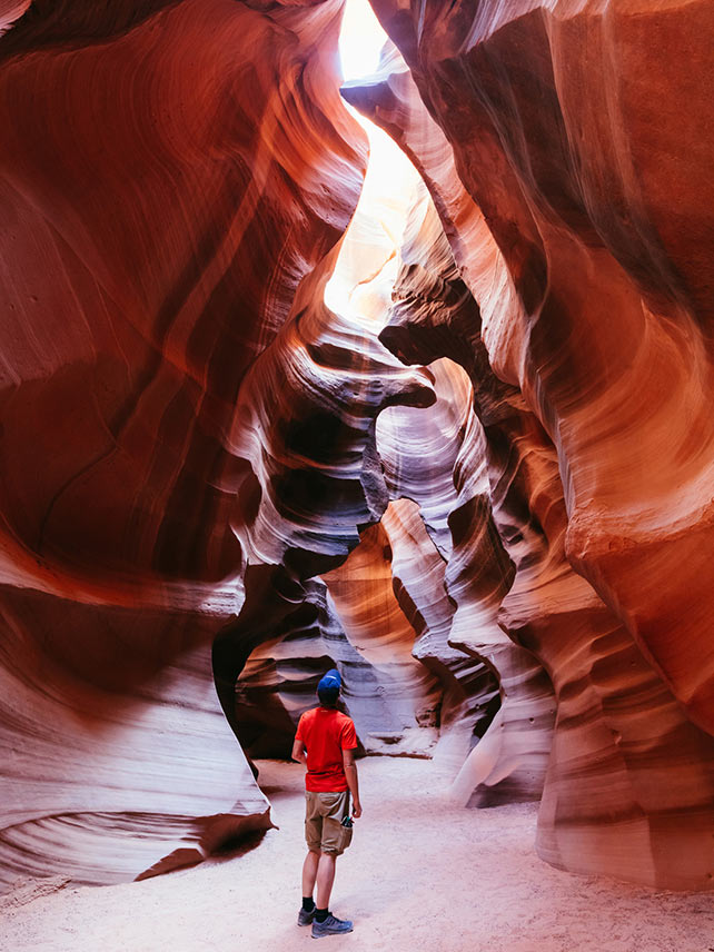 Tourist inside slot canyon, Upper Antelope Canyon, Page, Arizona. ©Matteo Colombo.