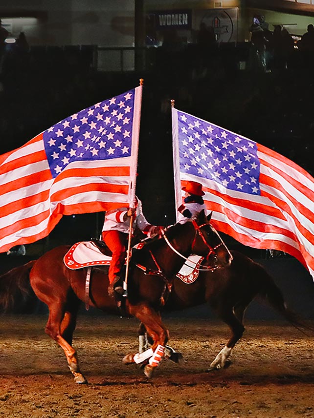 Vaya a ver los espectáculos con caballos en el National Western Stock Show, un evento muy patriótico en Colorado.