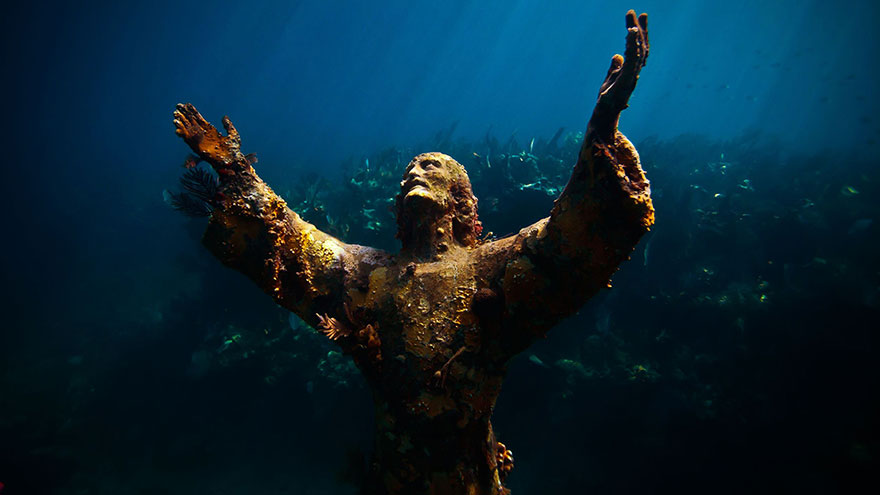 Underwater statue Christ of the Abyss in Key Largo. ©Luke Popwell.