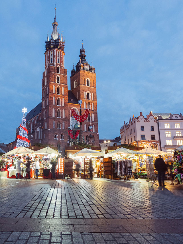 Krakow’s main square, Rynek Glowny, is the hub of the city’s festive celebrations © Martin Dimitrov/Getty Images
