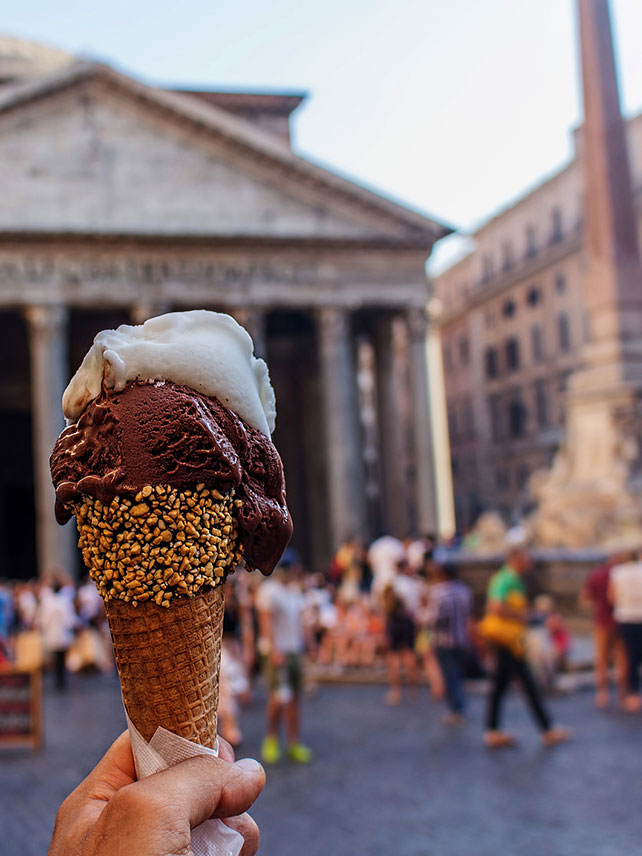 Delicious gelato ice cream in front of the Pantheon, Rome. ©Uğur Keskin.