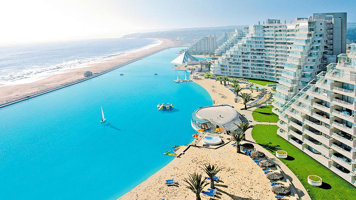 Relax at the world’s largest manmade swimming pool at the San Alfonso del Mar Resort