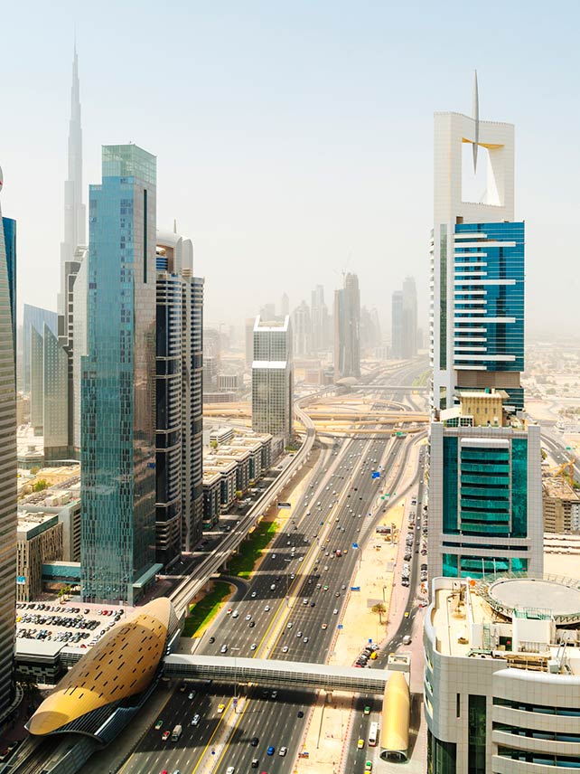 The futuristic skyscrapers on Sheikh Zayed Road, Dubai. ©John Harper.