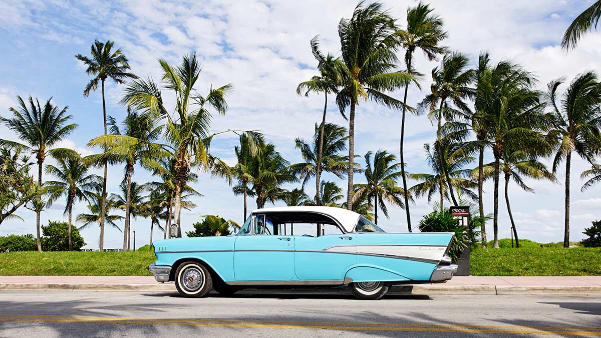 Chevrolet BEL AIR, built in 1957, fifties, American classic cars, OCEAN DRIVE, Miami South Beach Art Deco district, Florida, USA.