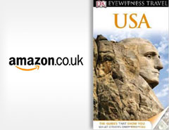 Logo d'Amazon avec couverture de guide de voyage DK sur les États-Unis.