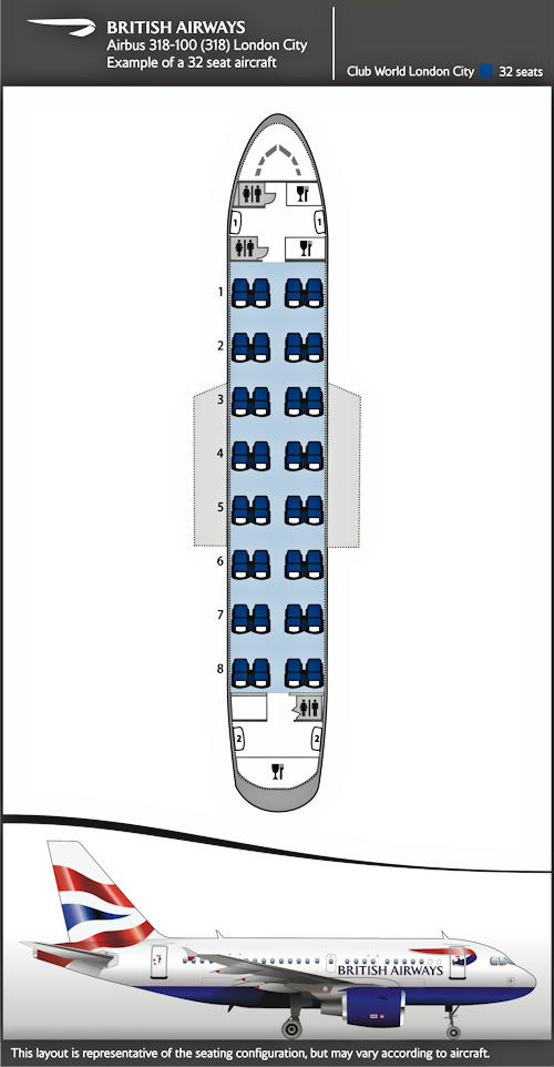 Plano de lugares do Airbus 318-100.