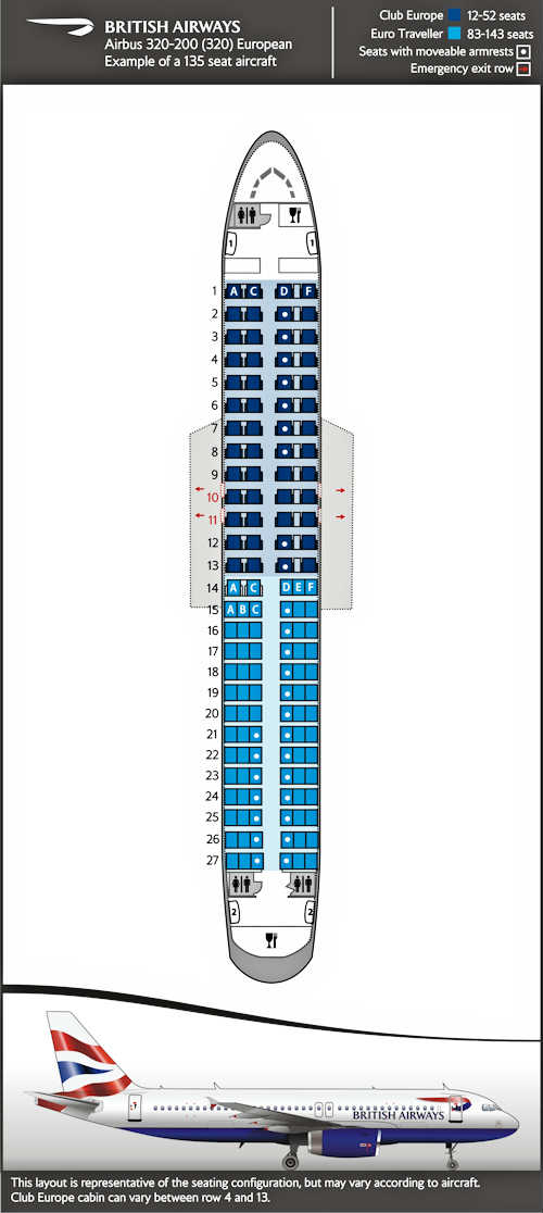 Plan de cabine Airbus 320-200, vols européens.