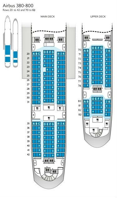 Sitzplan für Airbus 380-800, World Traveller.