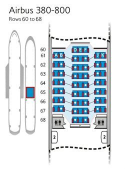 Sitzplan für Airbus 380-800, World Traveller Plus.