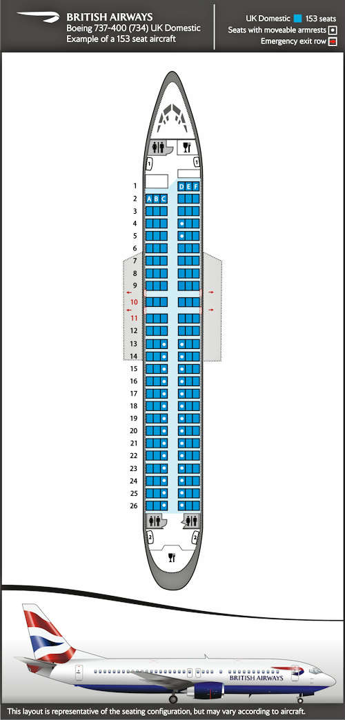 Sitzplan für Inlandsflüge für Boeing 737-400.