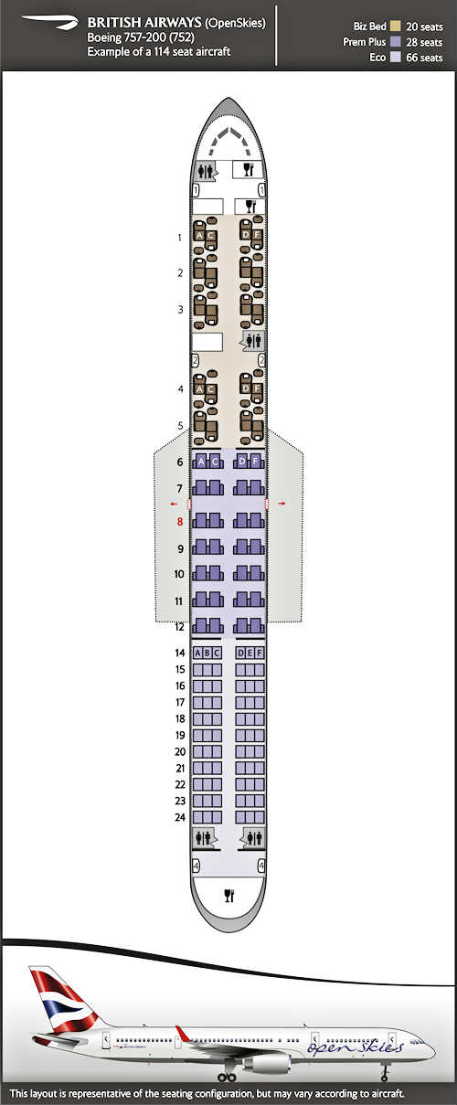 Seatmap for Boeing 757-200.
