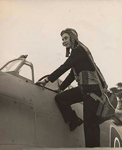 Air Transport Auxiliary pilot about to board the aircraft.