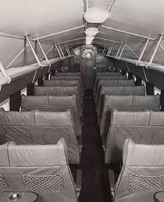BEA Douglas DC-3 passenger cabin looking forward.