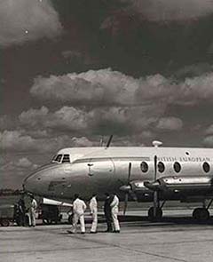 BEA Vickers Viscount V630 G-AHRF about to depart from Northolt on the world's first turbine-powered commerical air service, 29 July 1950.