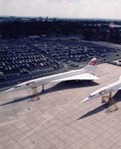 Three Concordes parked in formation.