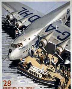 Imperial Airways poster: seaplane in dock.