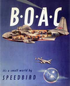 BEA poster is talking about travel small world by speedbird.