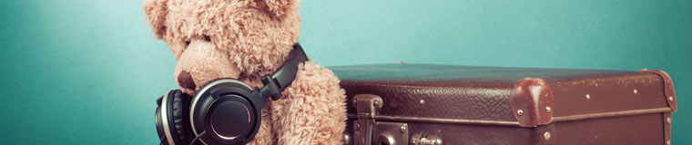 Teddy and a suitcase.