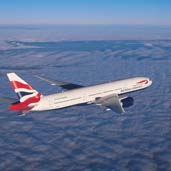 British Airways plane in flight.